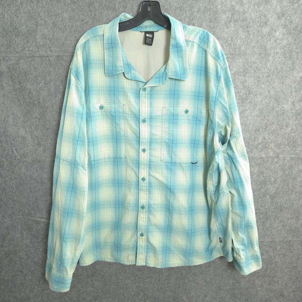 REI Co-op Shirt Button‎ Up Plaid Mens 3XL Long Sleeve Hiking Outdoor Check Nylon